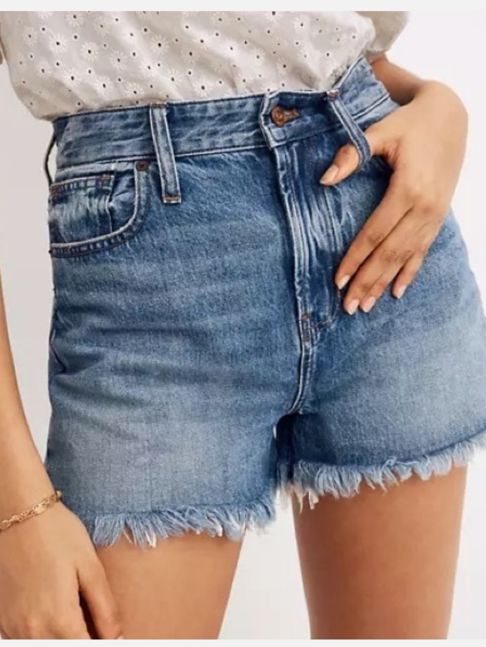 Madewell The Perfect Jean Shorts High-Rise Frayed Hem Women's 27 Retro 90s
